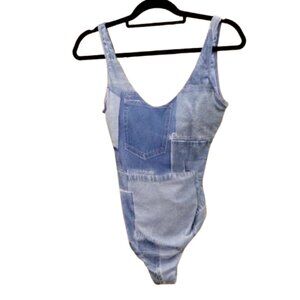 CALZEDONIA~DENIM PATCHWORK IBIZA ONE PIECE BLUE SWIM BATHING SUIT  Medium NWT